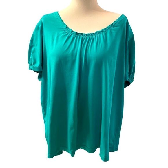Women Within Scoop Neckline Short Sleeve Green Tee 4X - Picture 1 of 6